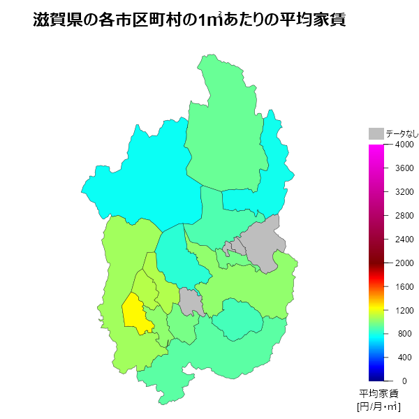 滋賀県の1㎡あたりの平均家賃