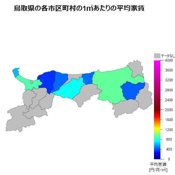 鳥取県の1㎡あたりの平均家賃