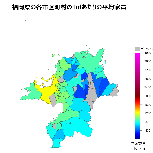 福岡県の1㎡あたりの平均家賃