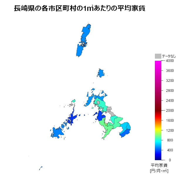 長崎県の1㎡あたりの平均家賃