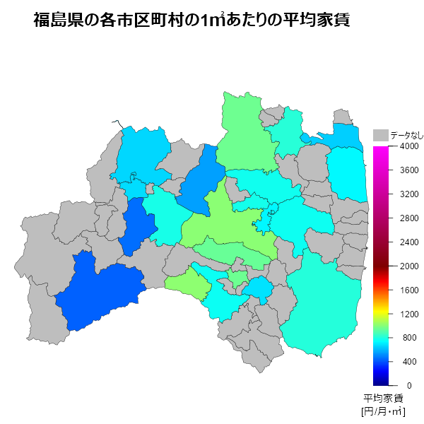 福島県の1㎡あたりの平均家賃