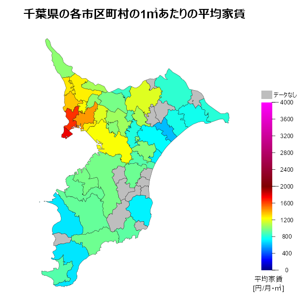 千葉県の1㎡あたりの平均家賃
