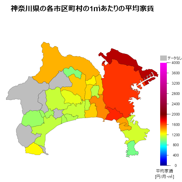 神奈川県の1㎡あたりの平均家賃