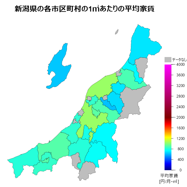 新潟県の1㎡あたりの平均家賃