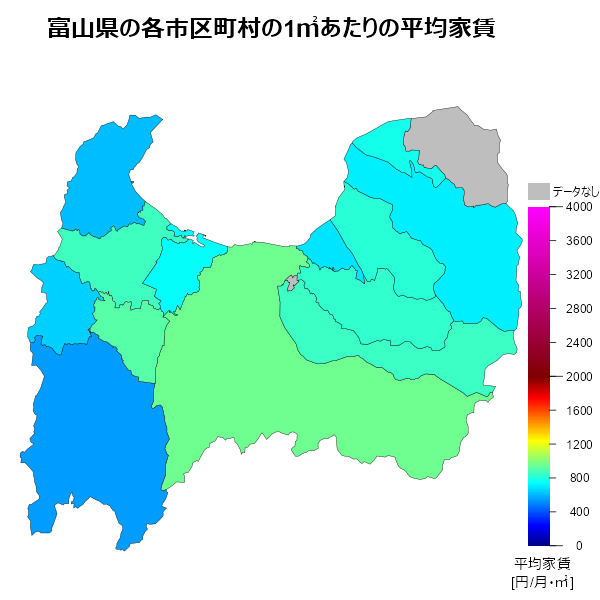 富山県の1㎡あたりの平均家賃