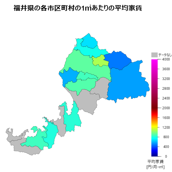 福井県の1㎡あたりの平均家賃