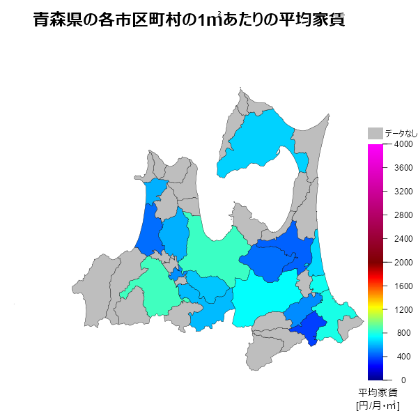青森県の1㎡あたりの平均家賃