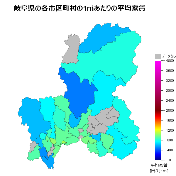 岐阜県の1㎡あたりの平均家賃