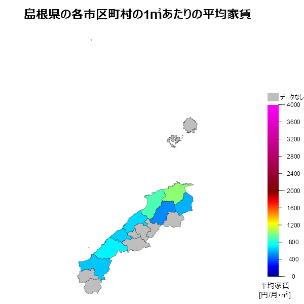 島根県の1㎡あたりの平均家賃