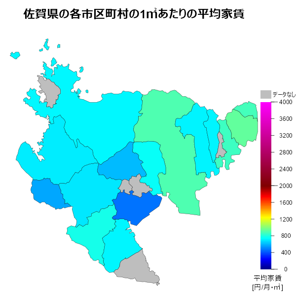 佐賀県の1㎡あたりの平均家賃