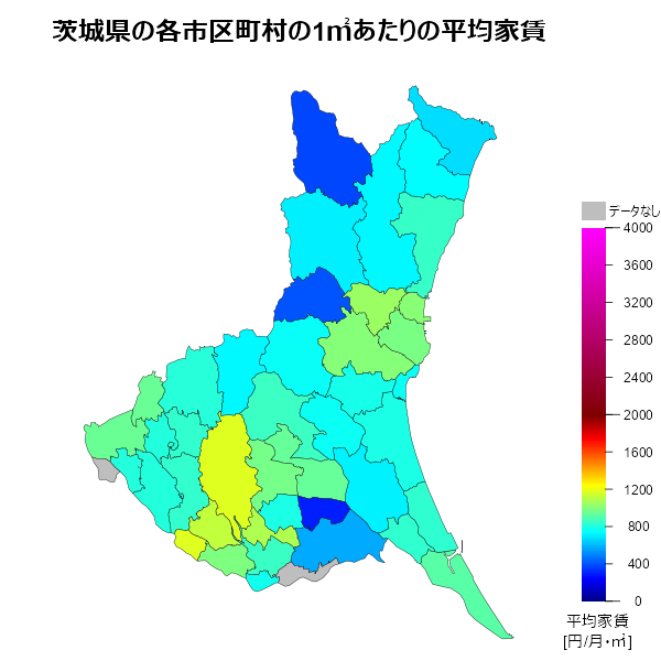 茨城県の1㎡あたりの平均家賃