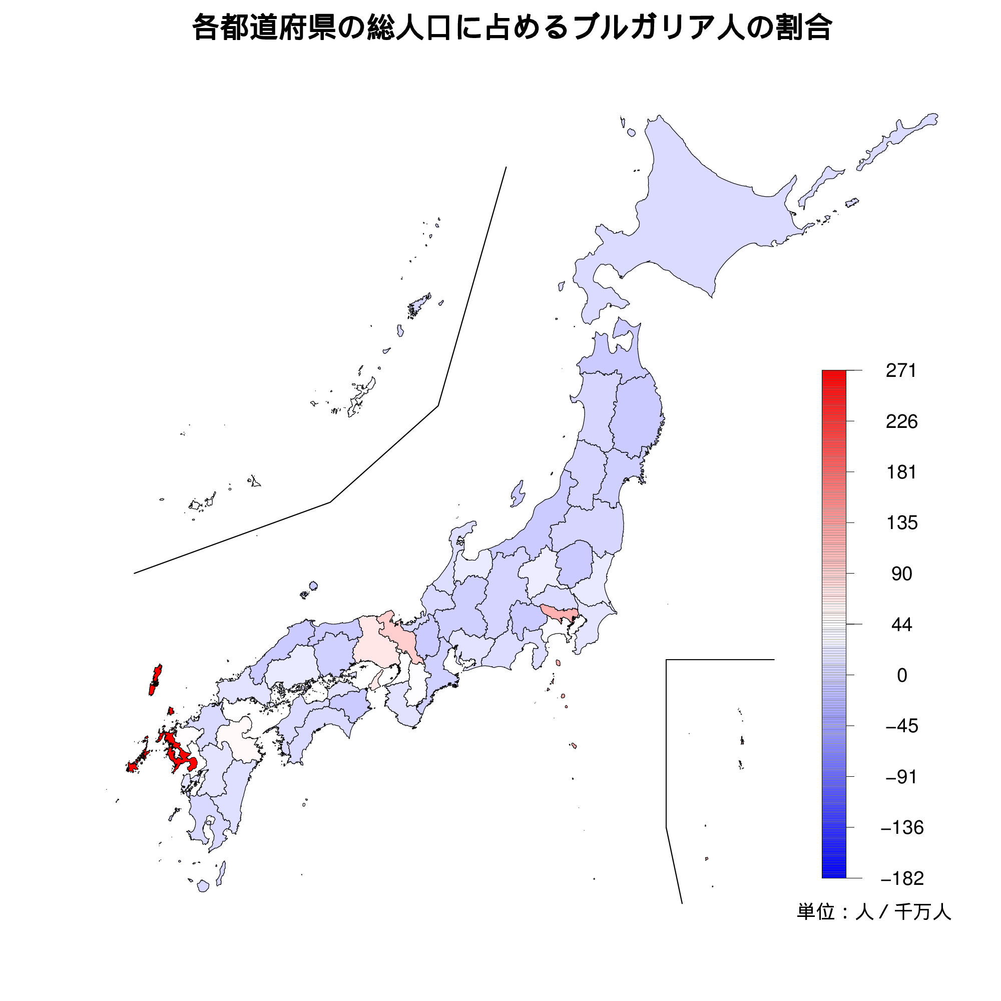 ブルガリア人の人口比を示す地図