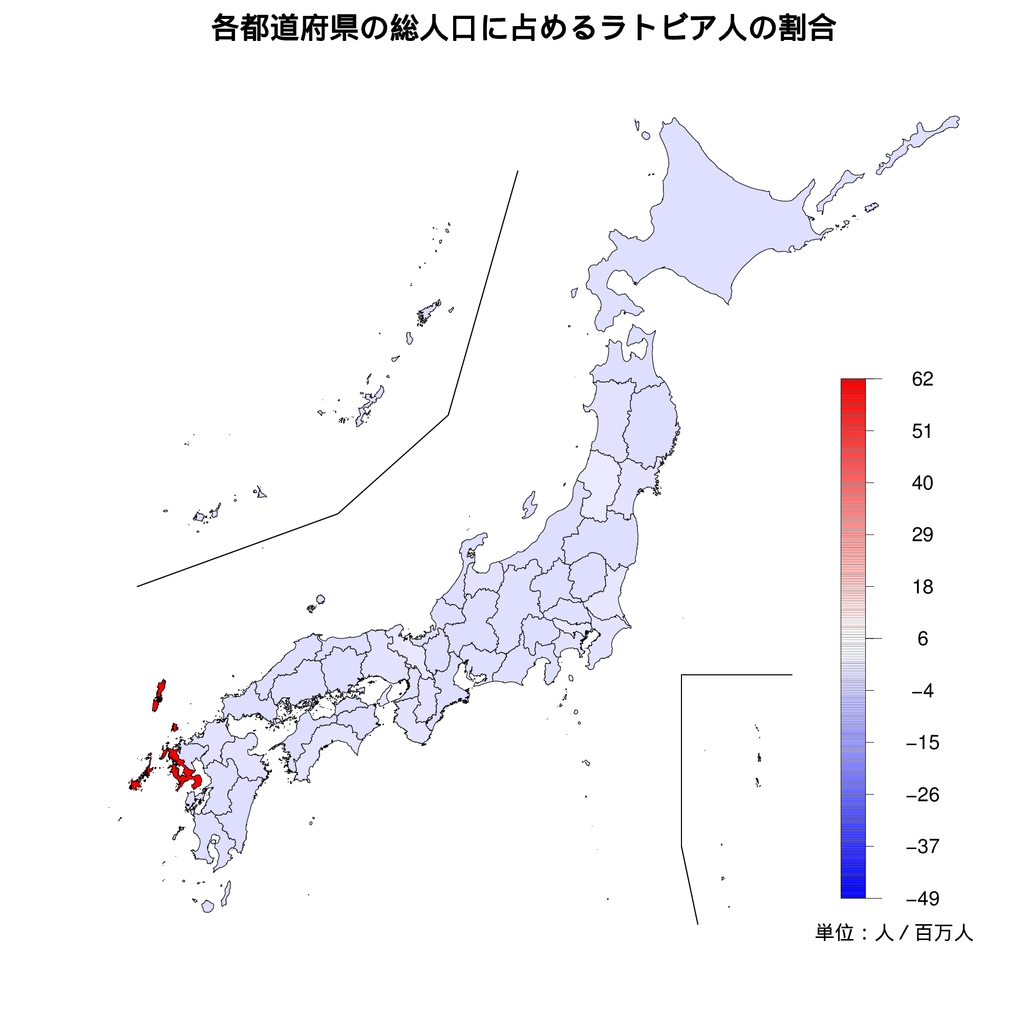 ラトビア人の人口比を示す地図