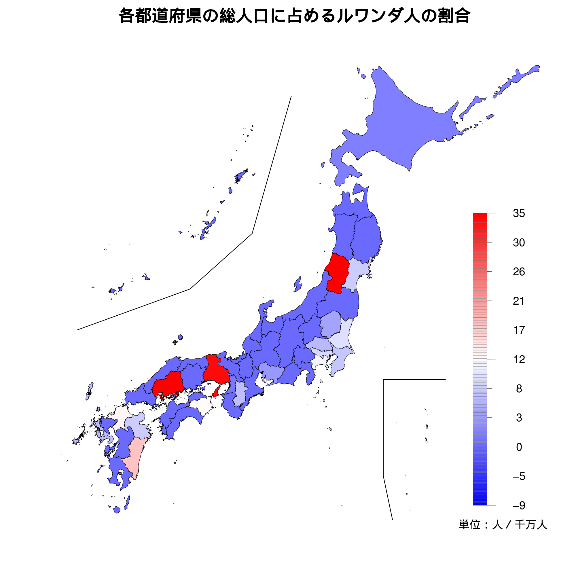 ルワンダ人の人口比を示す地図