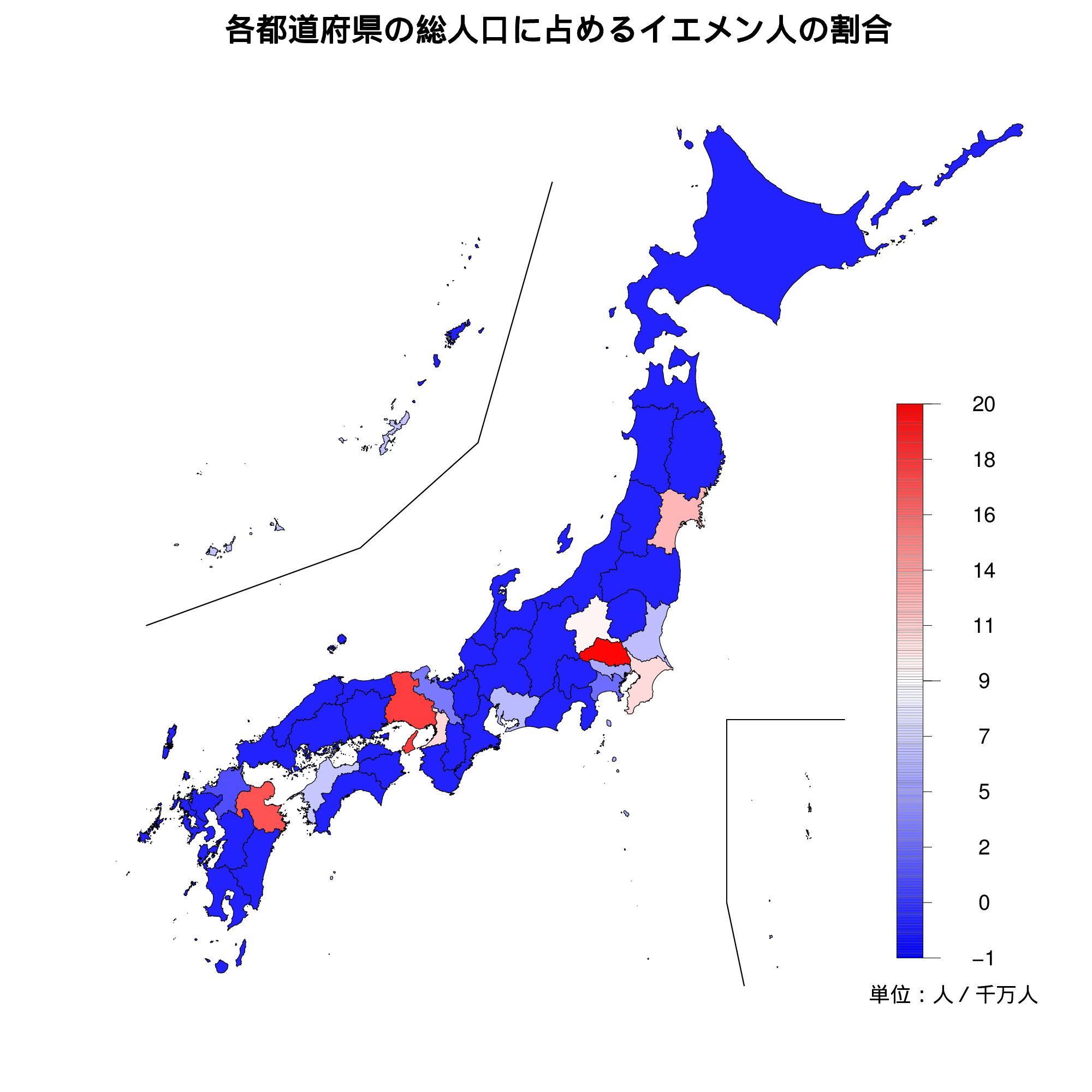 イエメン人の人口比を示す地図