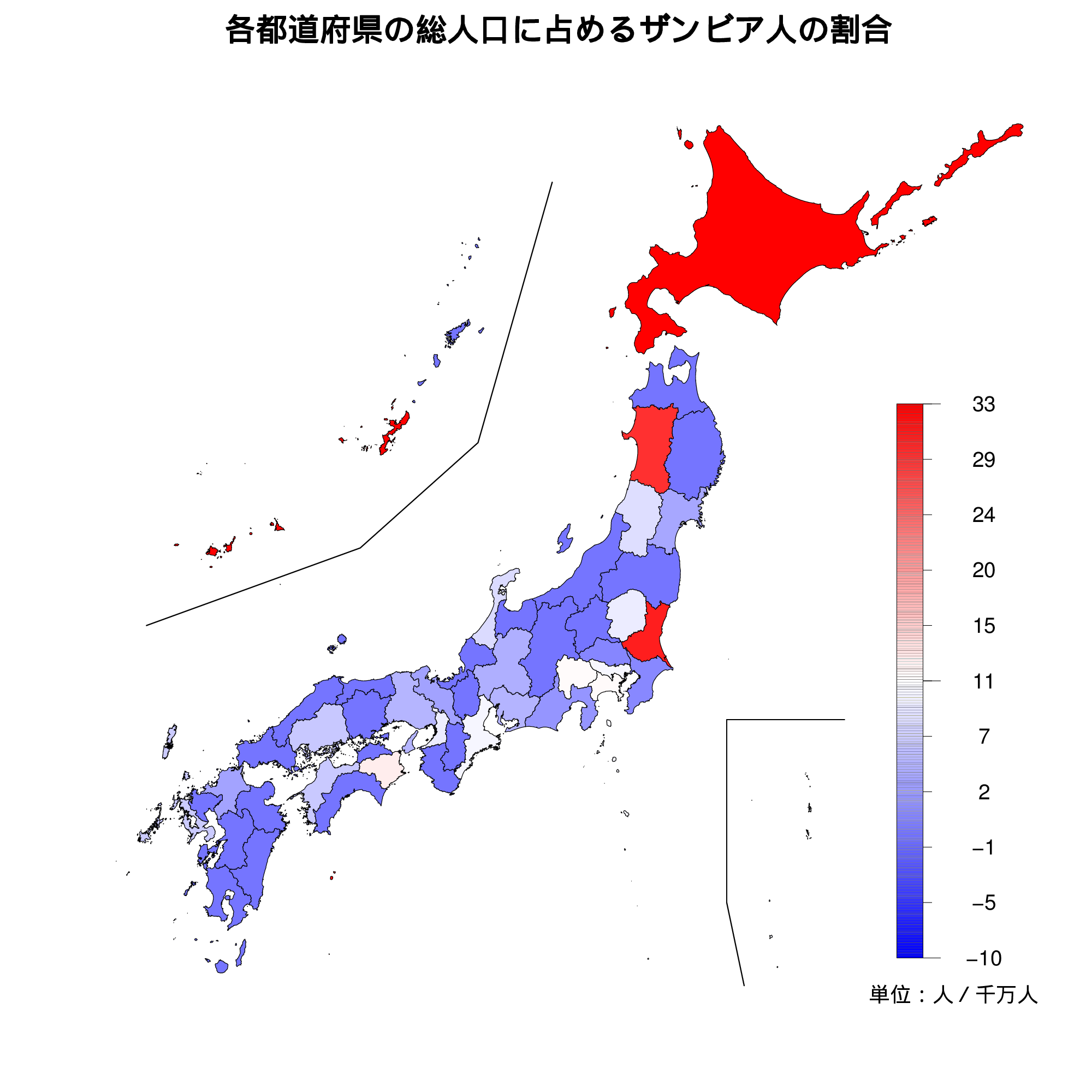 ザンビア人の人口比を示す地図