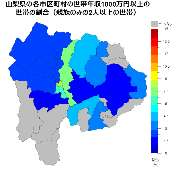 市区町村別 世帯年収が1000万円以上の世帯の割合 地図