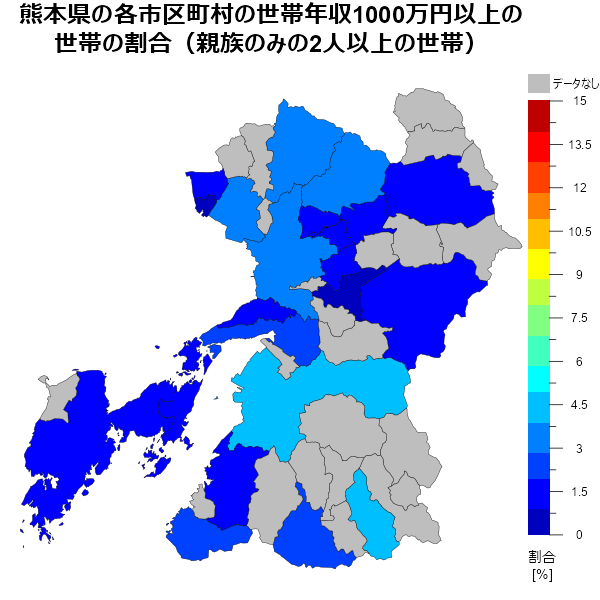 市区町村別 世帯年収が1000万円以上の世帯の割合 地図