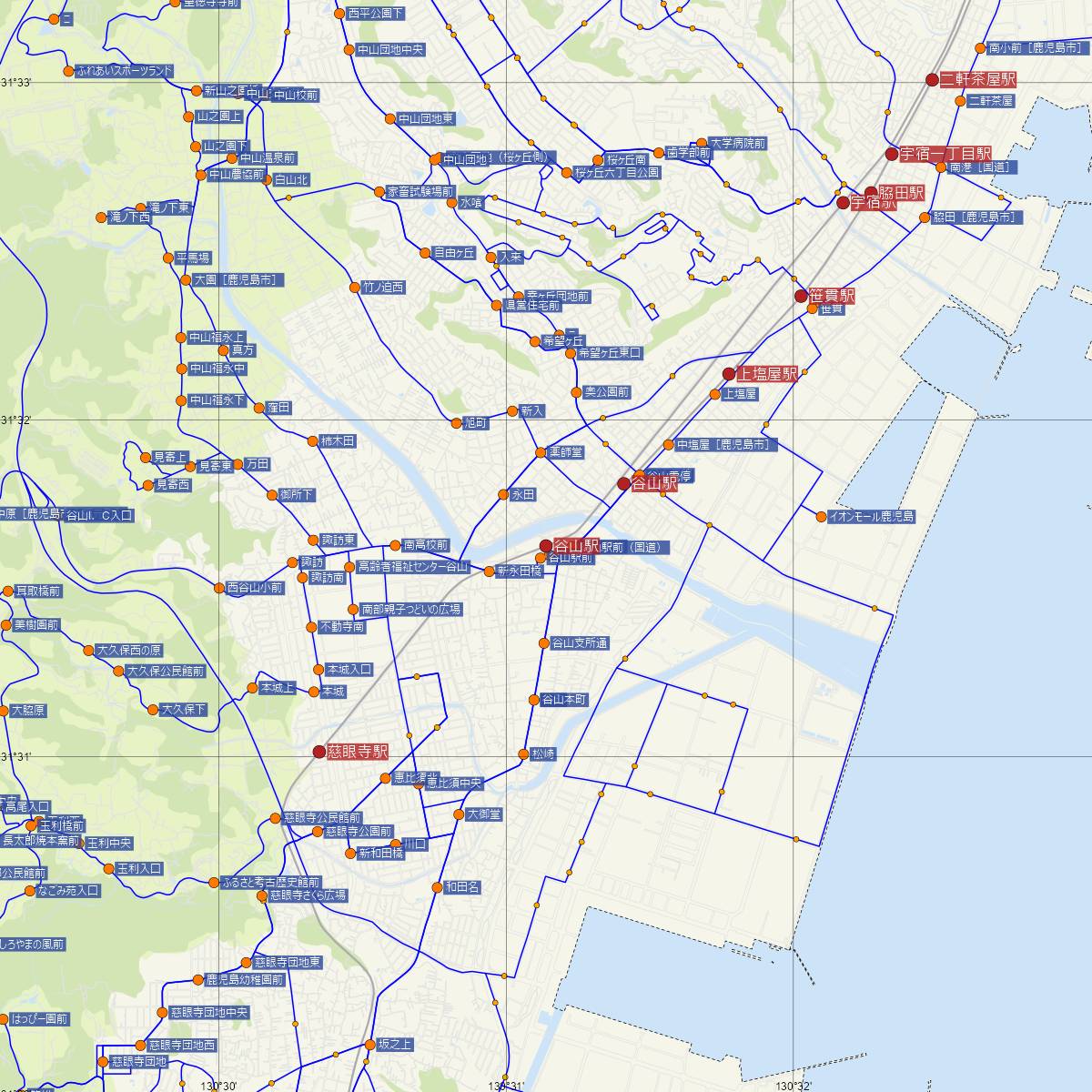 谷山駅（JR九州）周辺のバス路線図