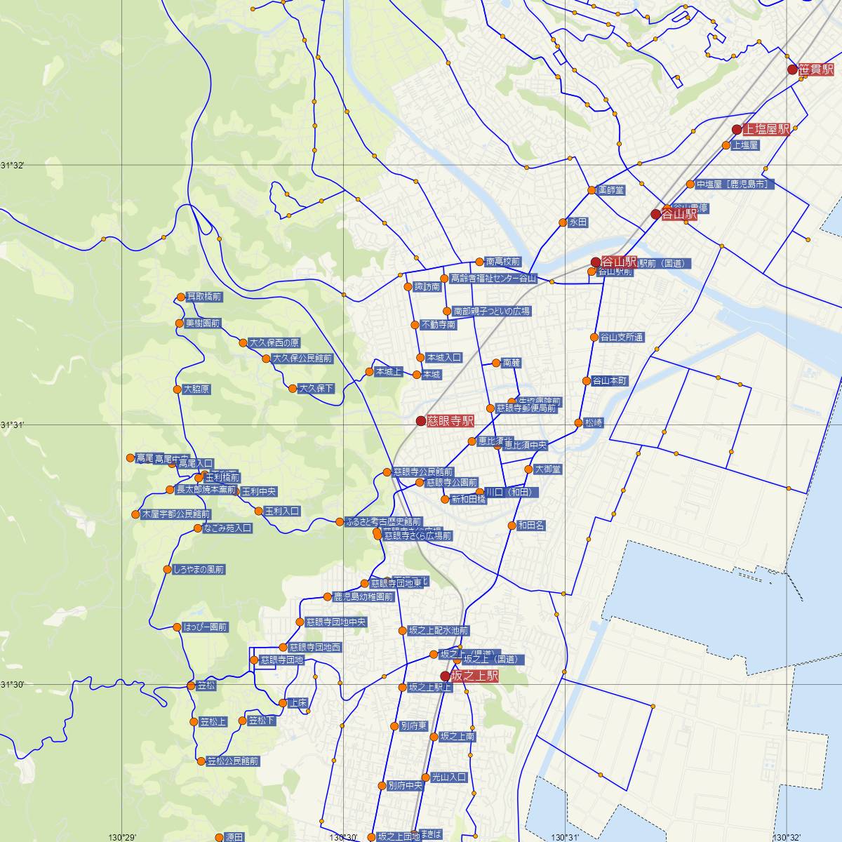 慈眼寺駅（JR九州）周辺のバス路線図