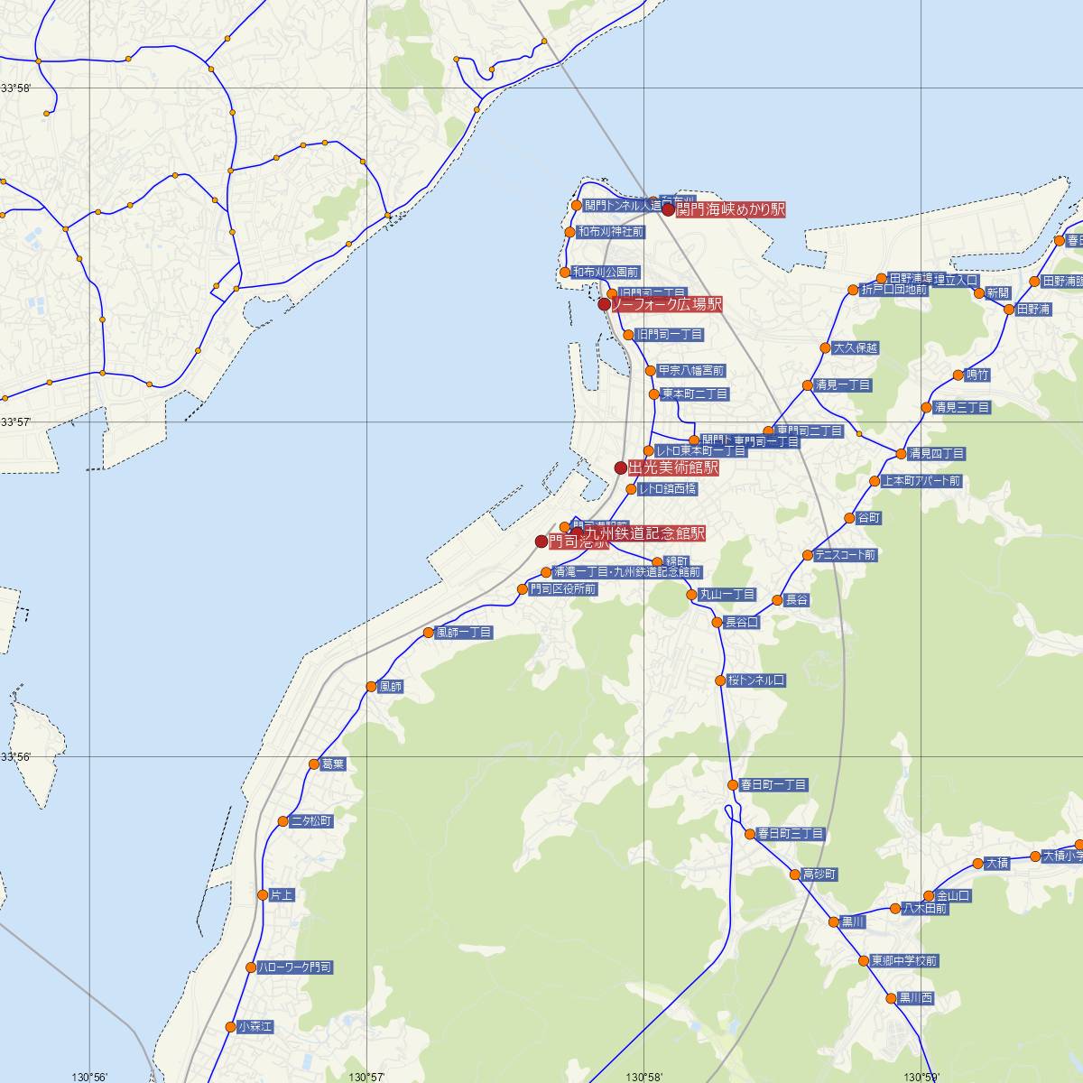 門司港駅（JR九州）周辺のバス路線図