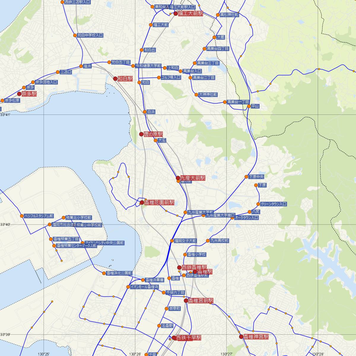 九産大前駅（JR九州）周辺のバス路線図