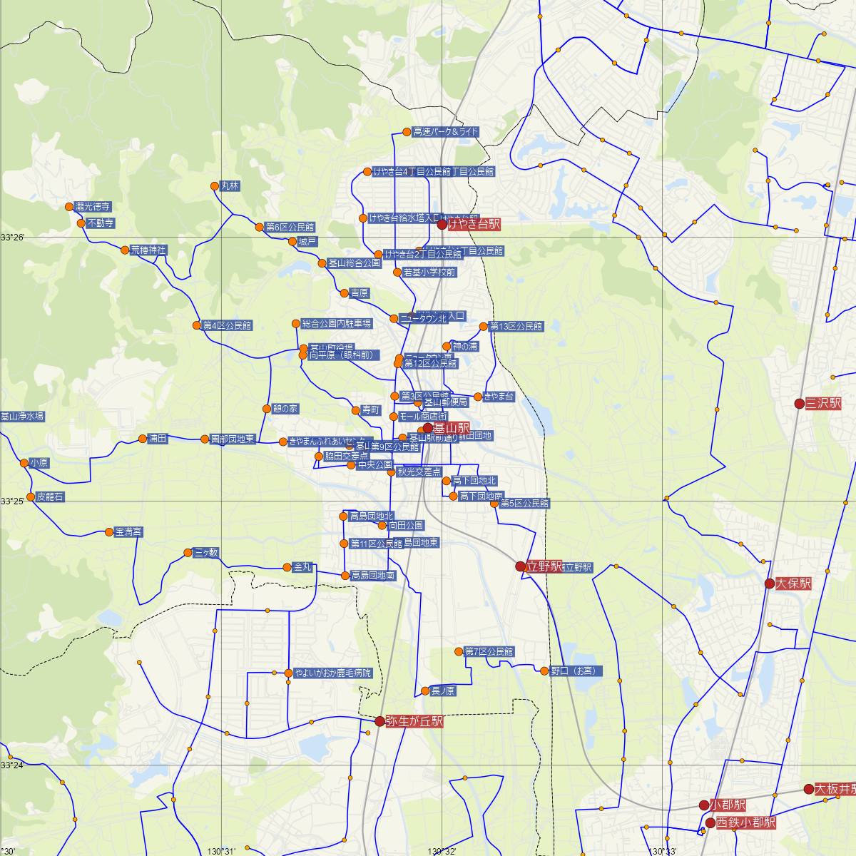 基山駅（JR九州）周辺のバス路線図