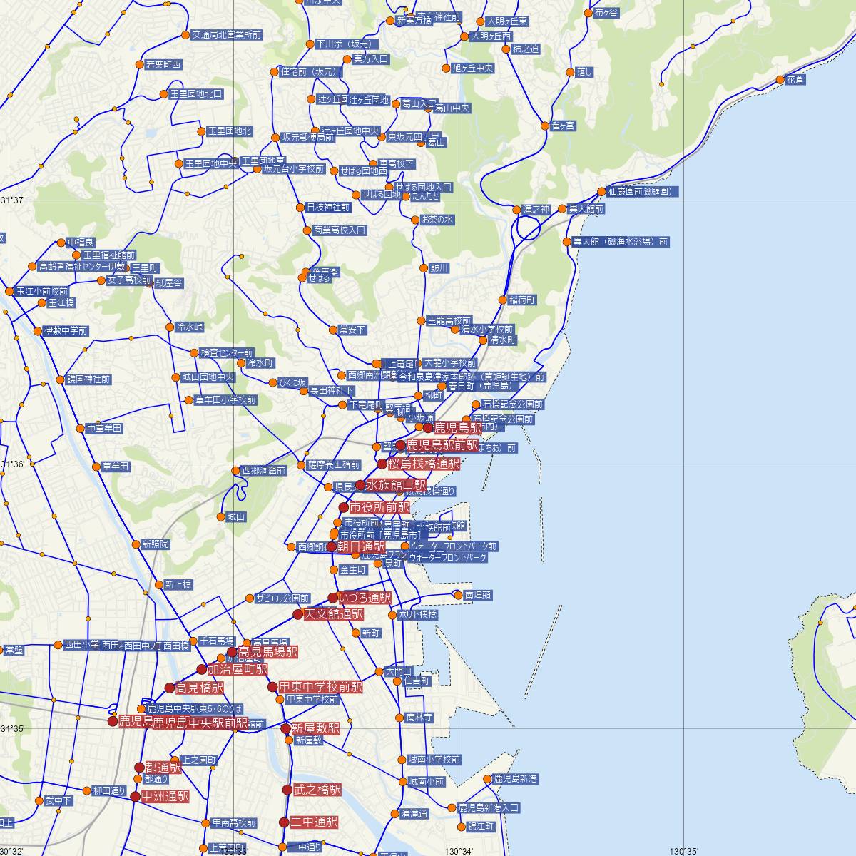 鹿児島駅（JR九州）周辺のバス路線図