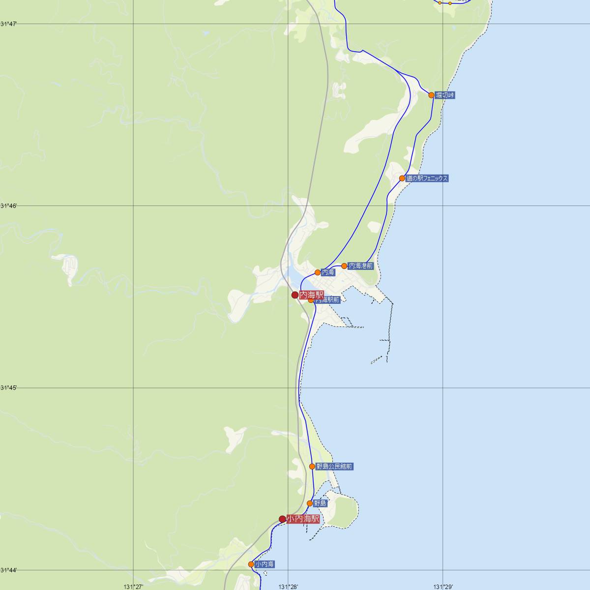 内海駅（JR九州）周辺のバス路線図