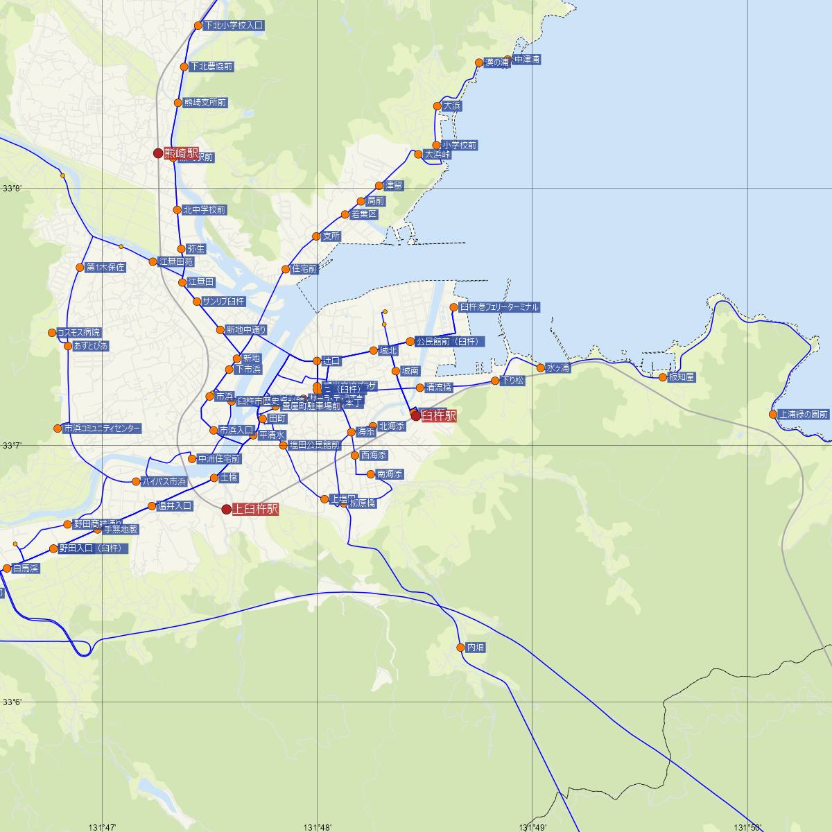 臼杵駅（JR九州）周辺のバス路線図