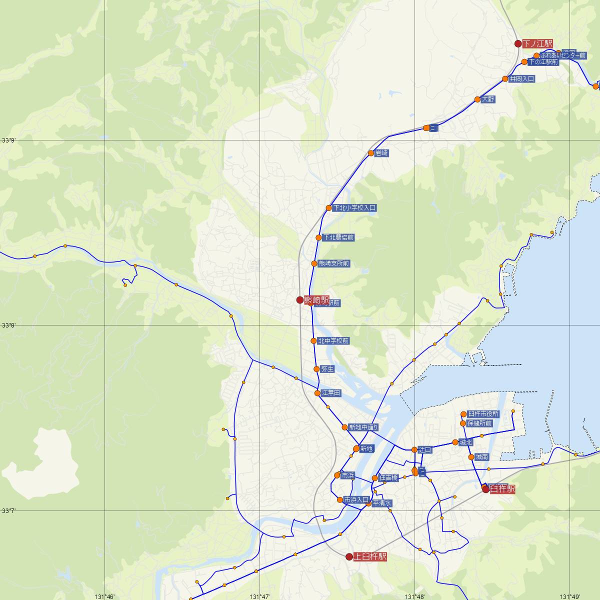 熊崎駅（JR九州）周辺のバス路線図