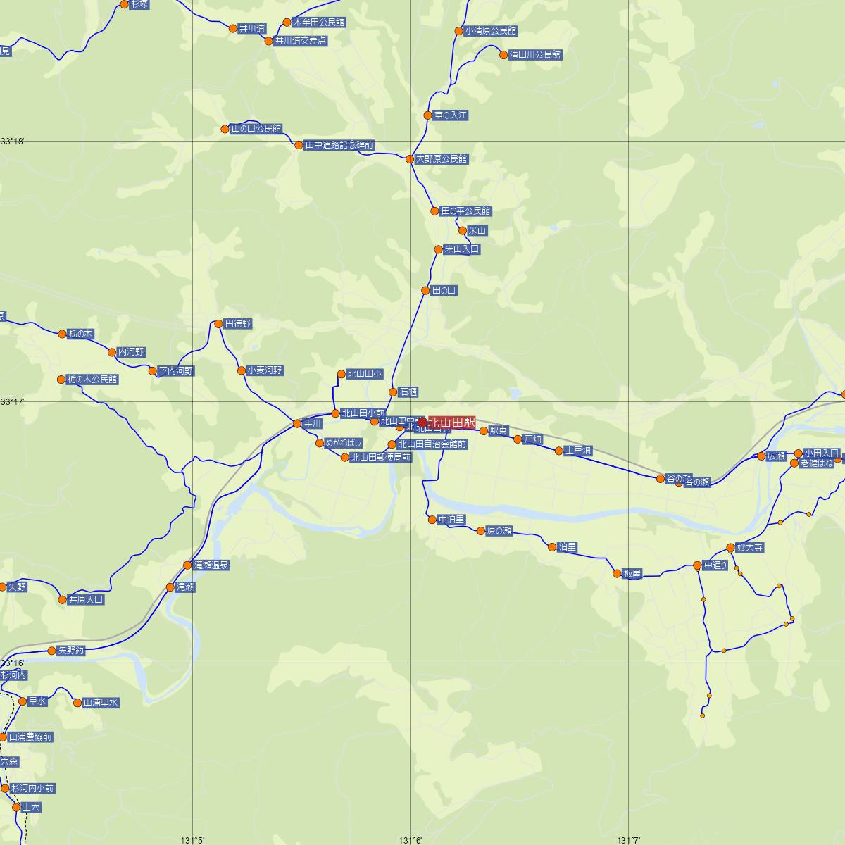 北山田駅（JR九州）周辺のバス路線図