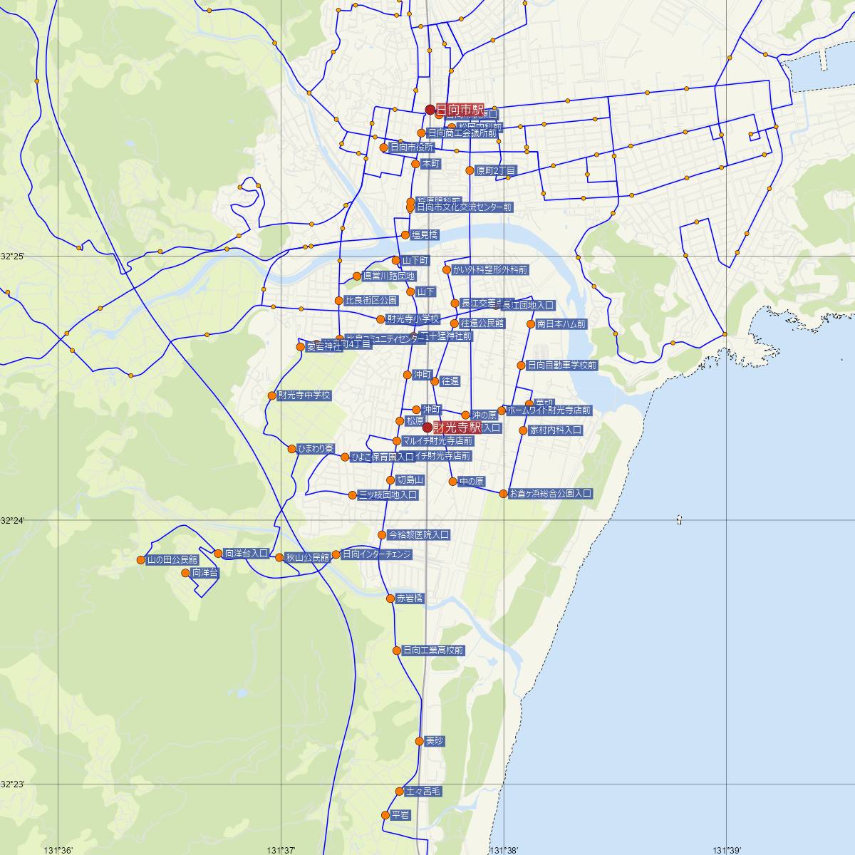 財光寺駅（JR九州）周辺のバス路線図