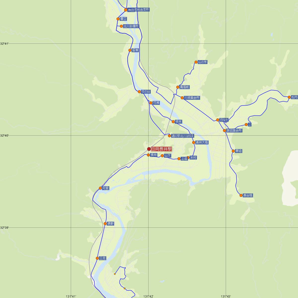 日向長井駅（JR九州）周辺のバス路線図