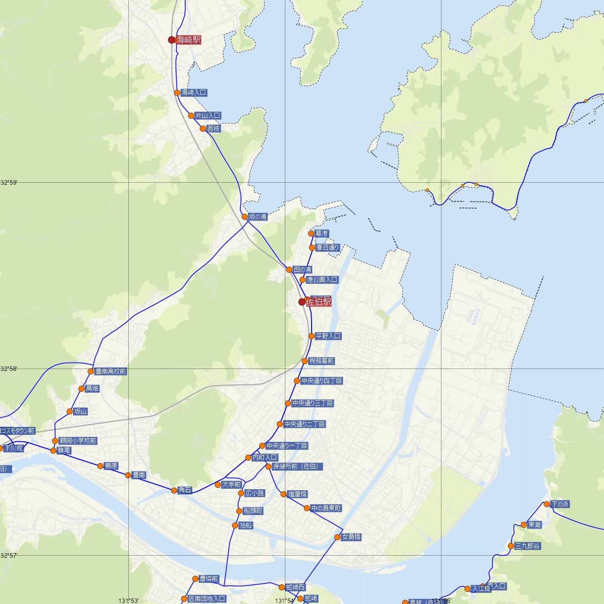 佐伯駅（JR九州）周辺のバス路線図