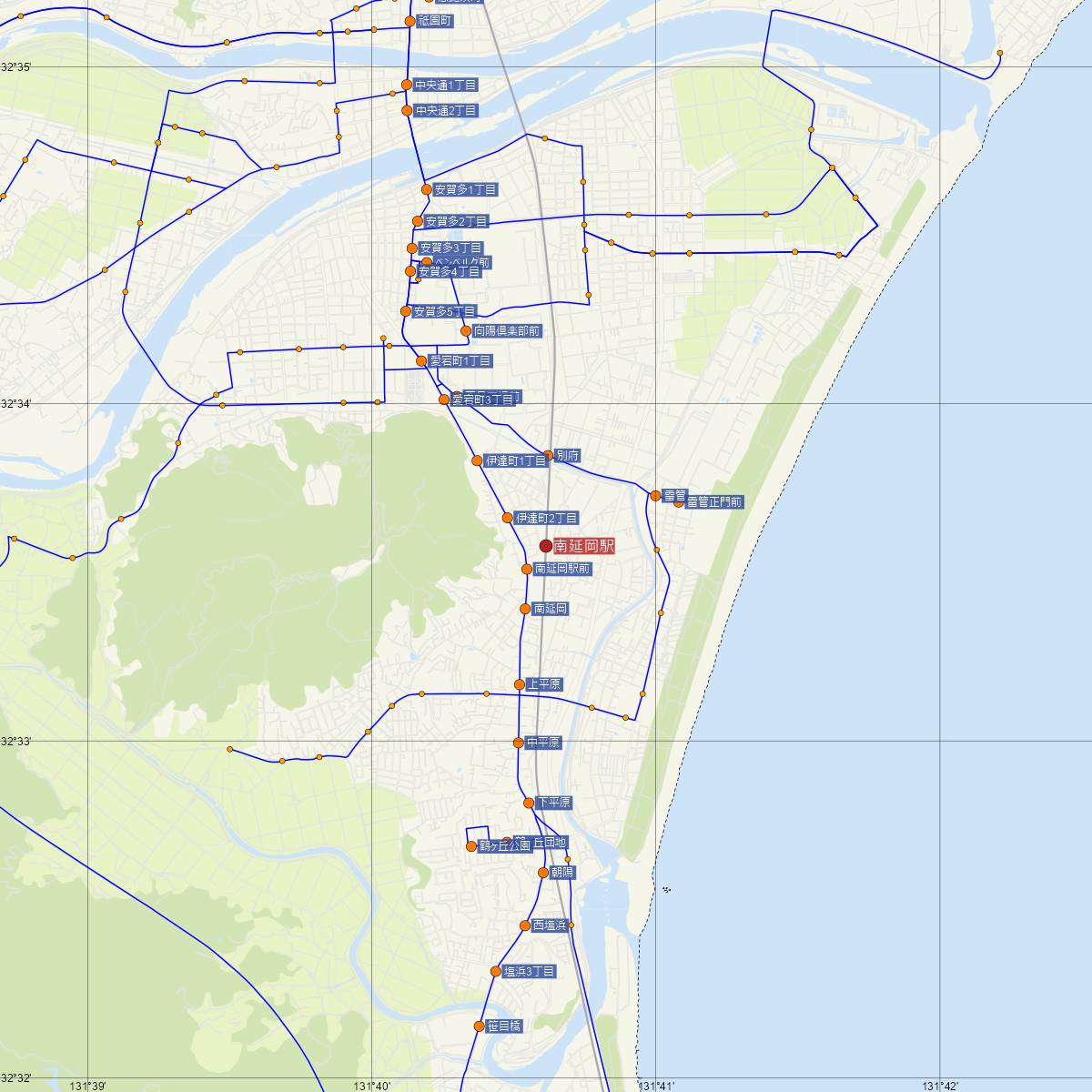 南延岡駅（JR九州）周辺のバス路線図