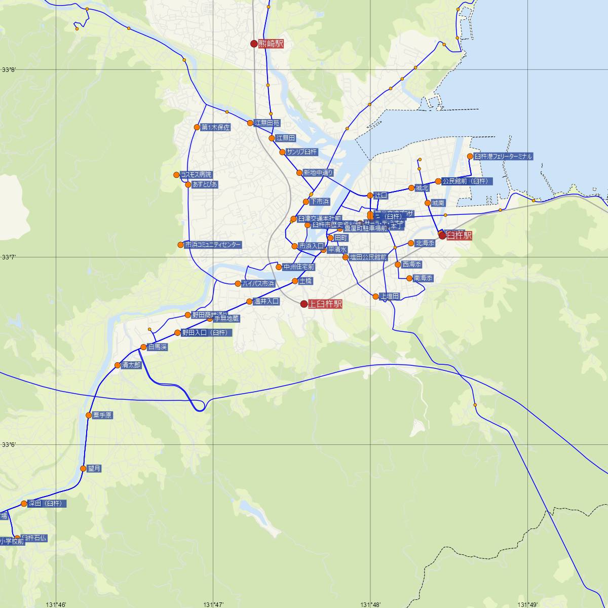 上臼杵駅（JR九州）周辺のバス路線図