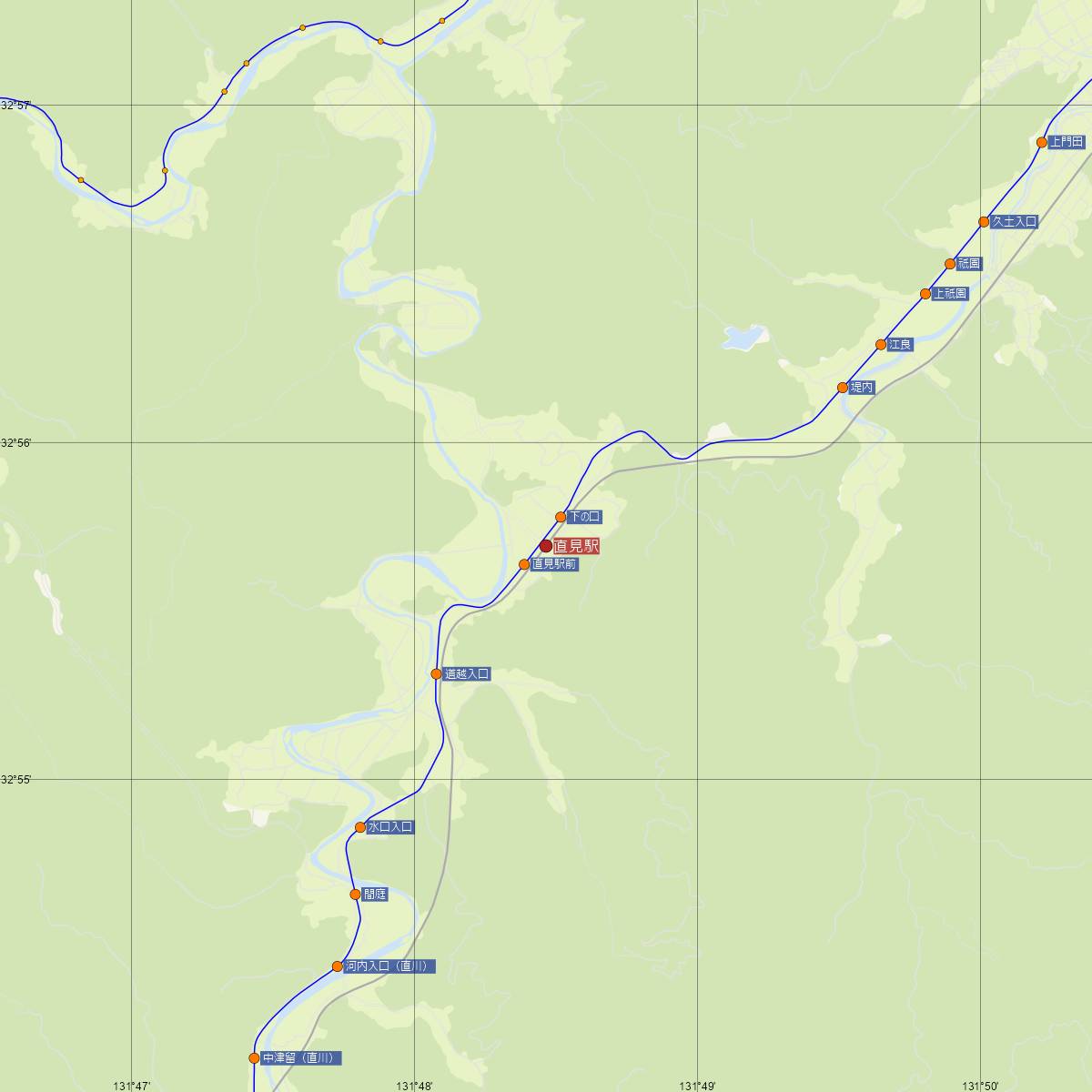 直見駅（JR九州）周辺のバス路線図