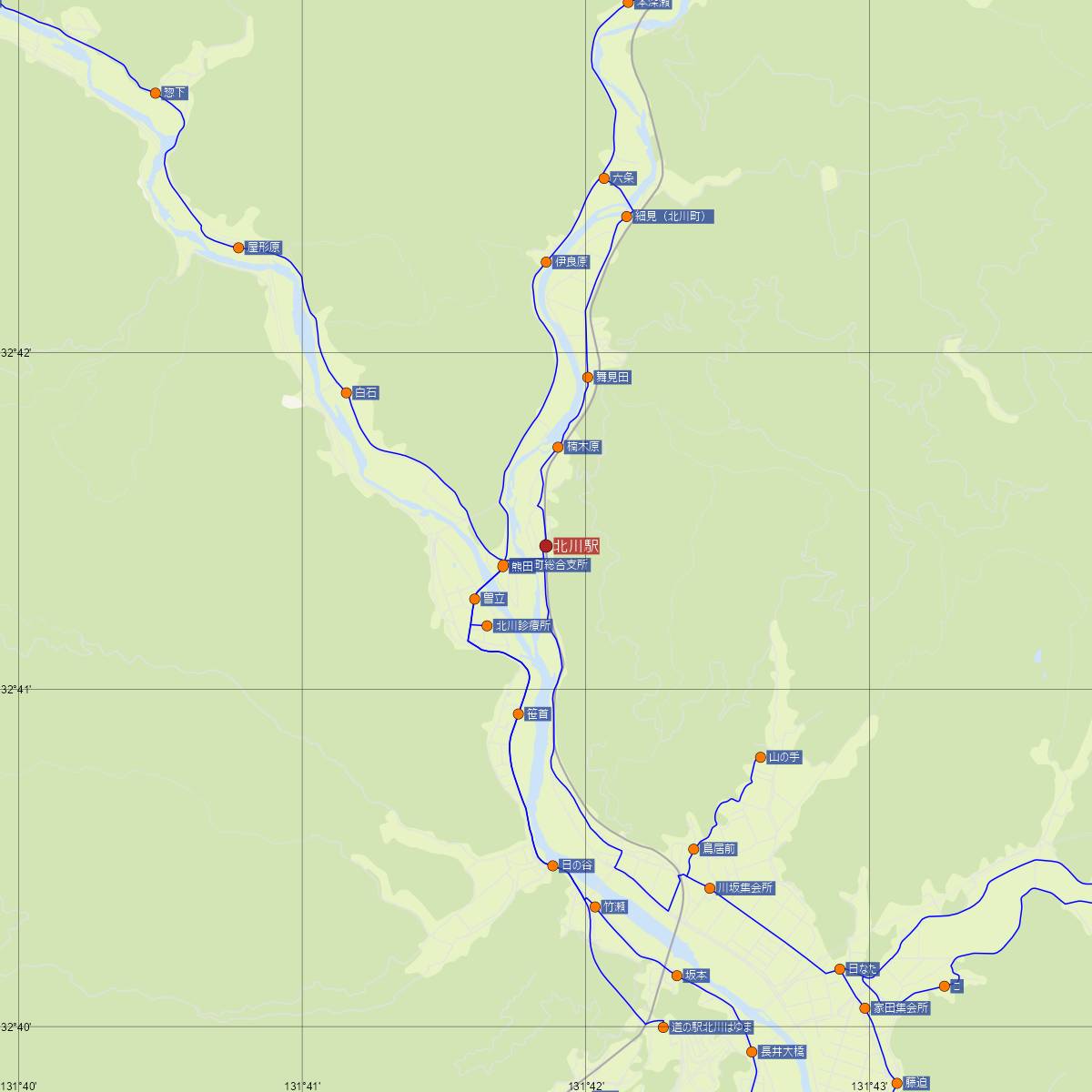 北川駅（JR九州）周辺のバス路線図