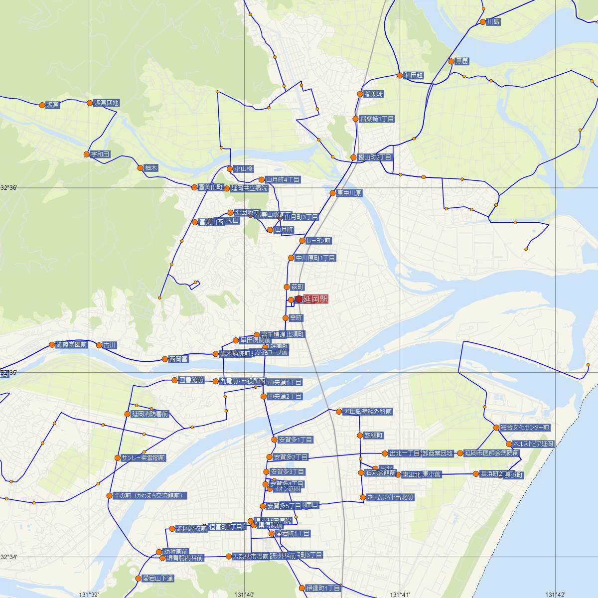 延岡駅（JR九州）周辺のバス路線図