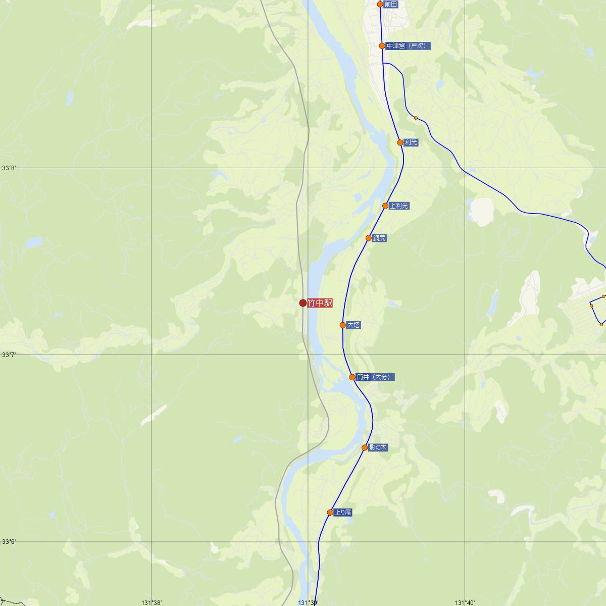 竹中駅（JR九州）周辺のバス路線図