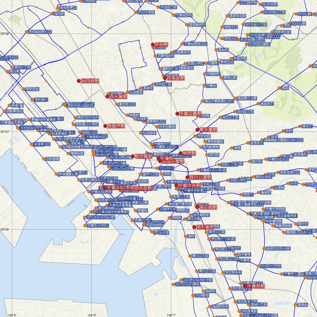 千葉駅（千葉都市モノレール）周辺のバス路線図