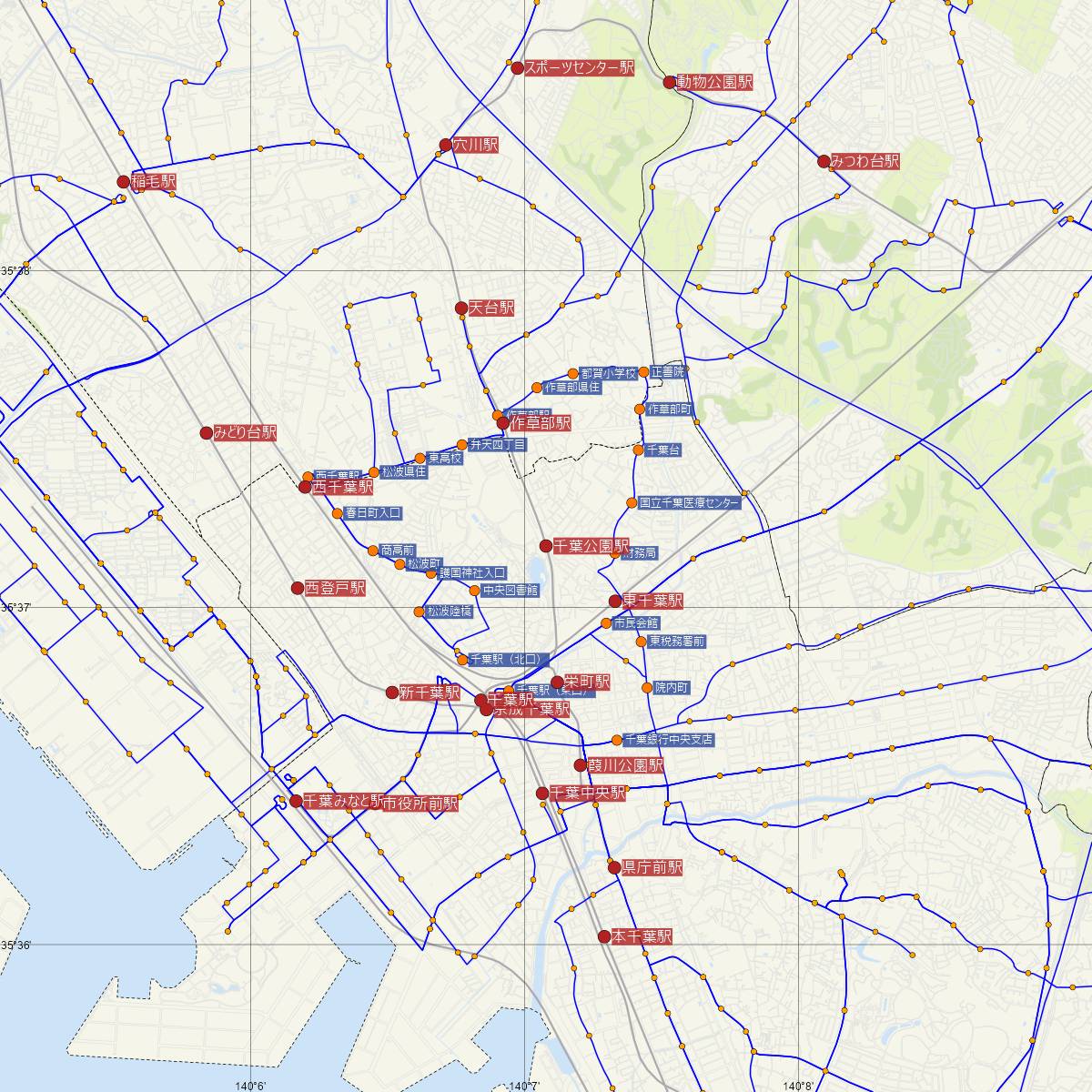 千葉公園駅（千葉都市モノレール）周辺のバス路線図