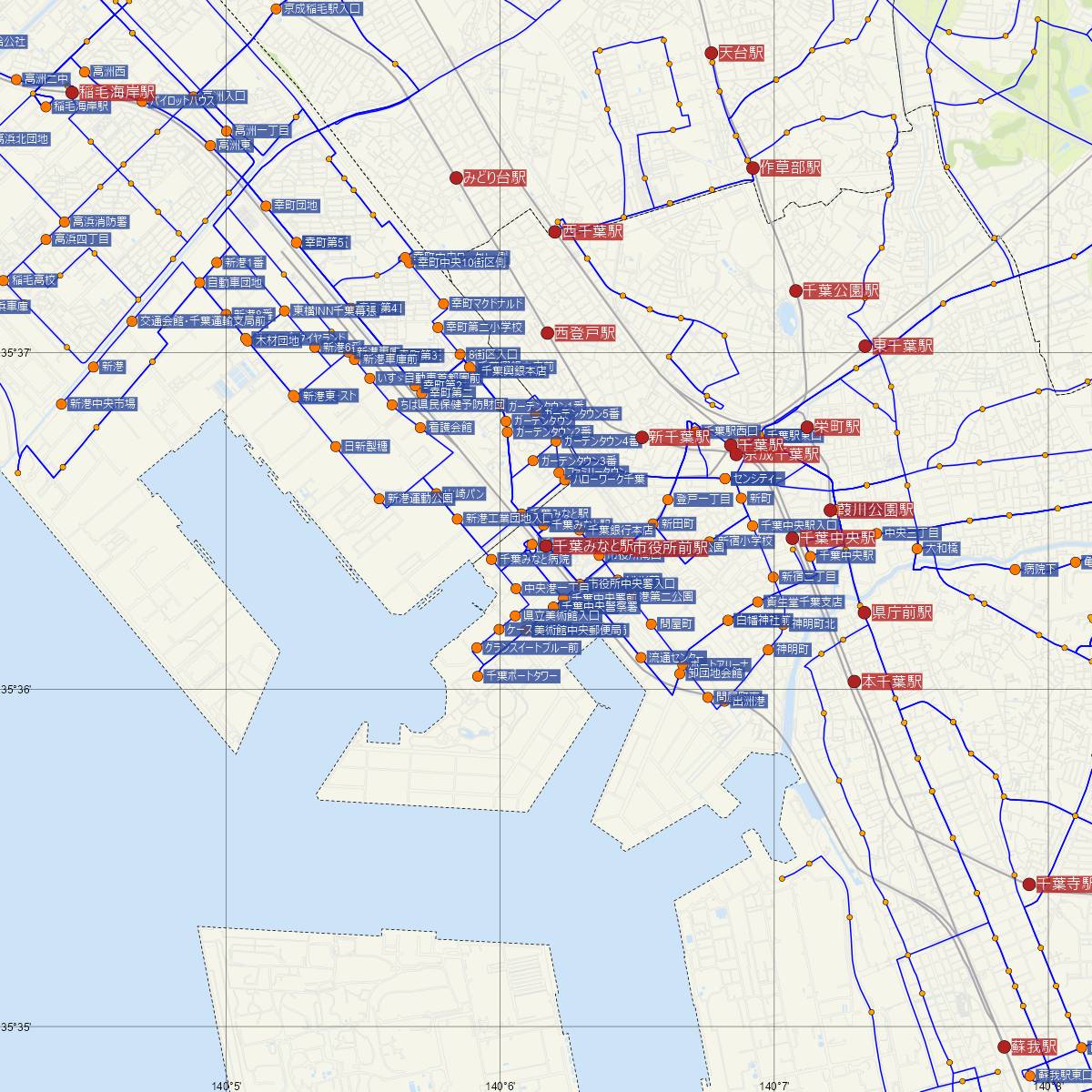 千葉みなと駅（千葉都市モノレール）周辺のバス路線図