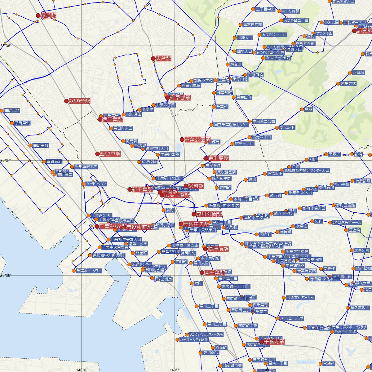 栄町駅（千葉都市モノレール）周辺のバス路線図