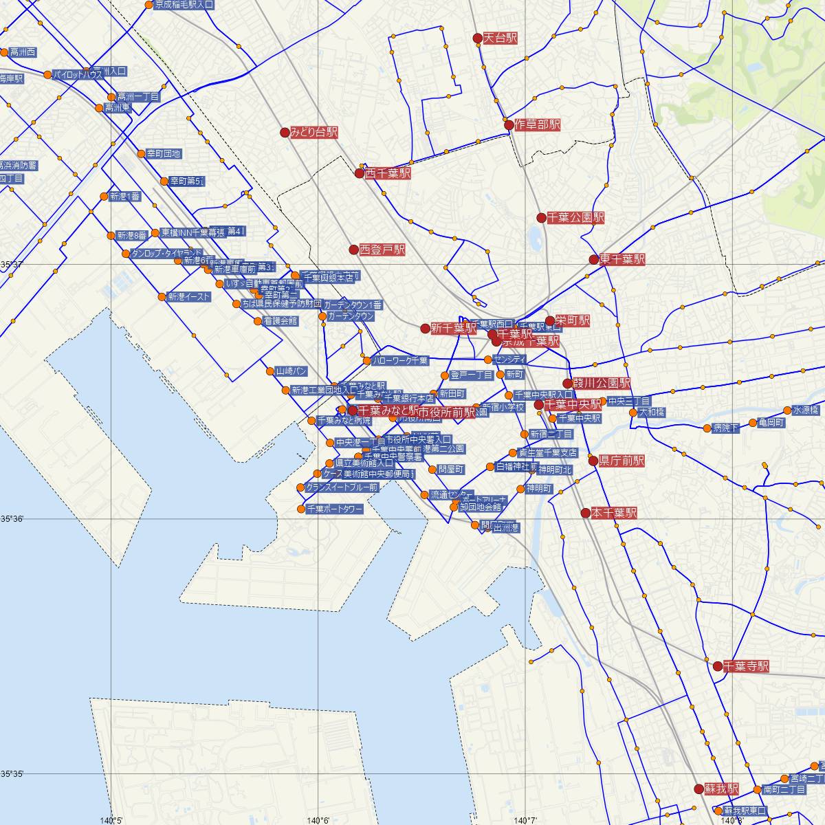 市役所前駅（千葉都市モノレール）周辺のバス路線図