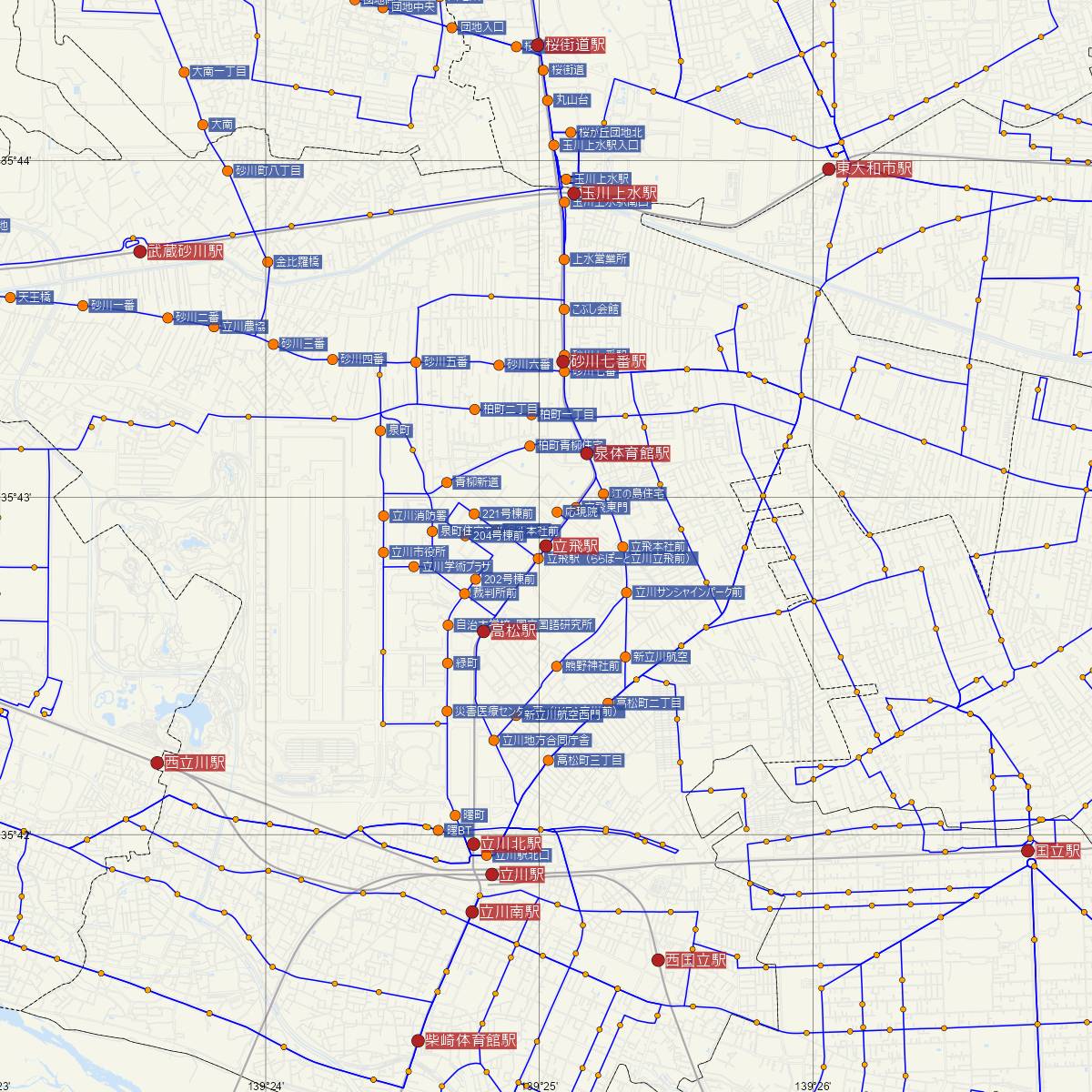 立飛駅（多摩都市モノレール）周辺のバス路線図