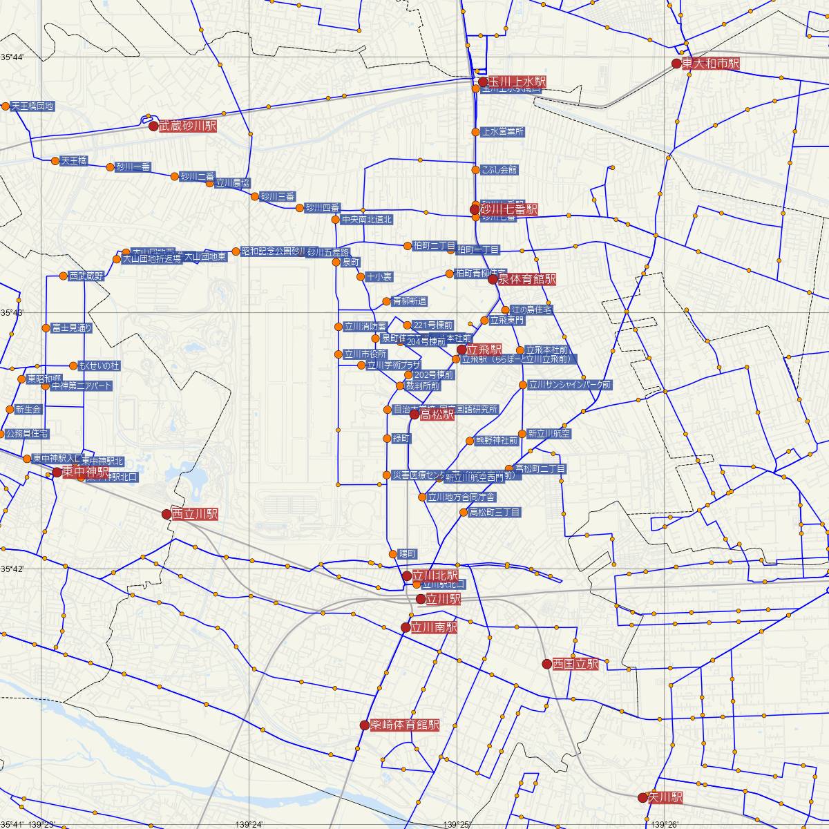 高松駅（多摩都市モノレール）周辺のバス路線図