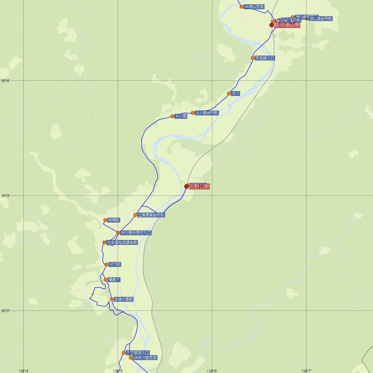 田野口駅（大井川鐵道）周辺のバス路線図