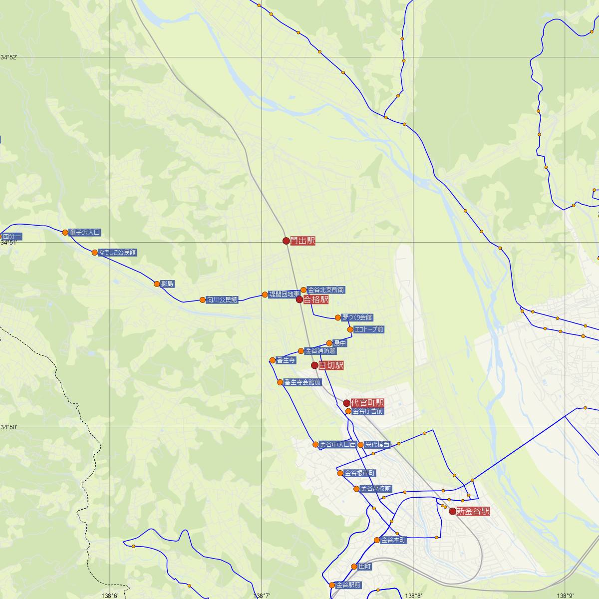 合格駅（大井川鐵道）周辺のバス路線図